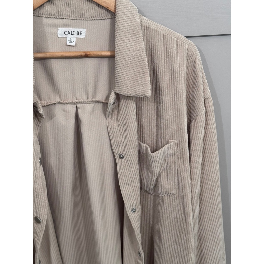 Cali Be Womens Corduroy Shacket Beige Tan Oversized Button Down Shirt Jacket L - Picture 3 of 6